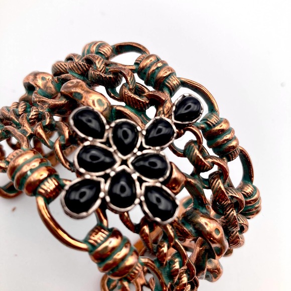 Lucky Brand cuff bracelet copper wide black glass cross boho lucky you - Picture 2 of 10